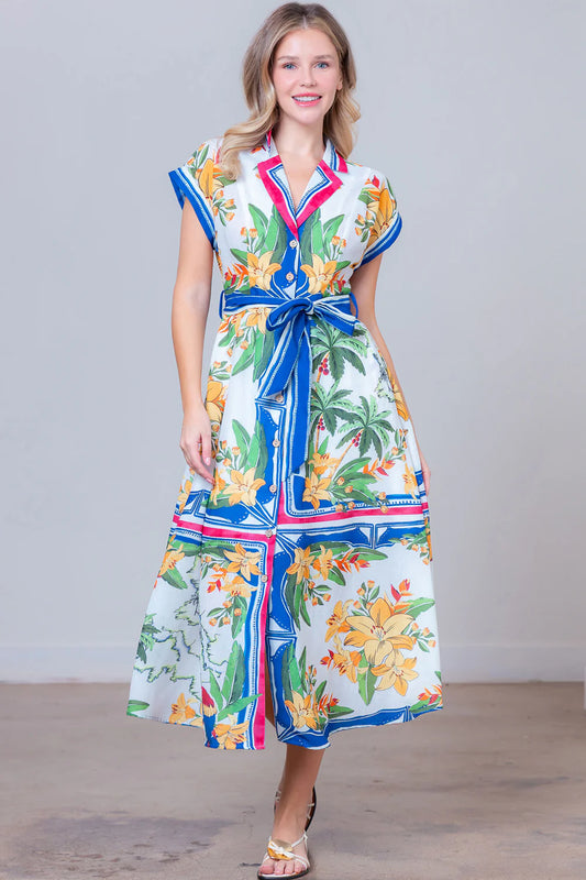 Ivory Multi Floral Tap Sleeve Dress