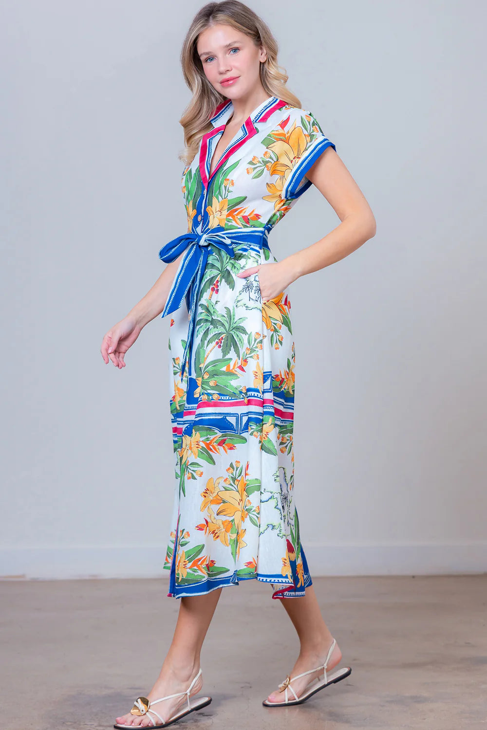 Ivory Multi Floral Tap Sleeve Dress