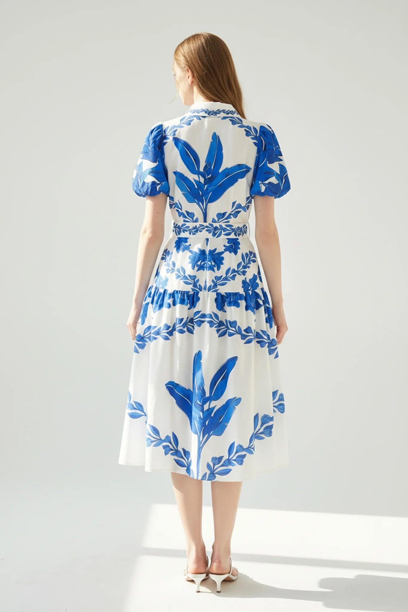 Floral Leaf Print Midi Royal & Dress