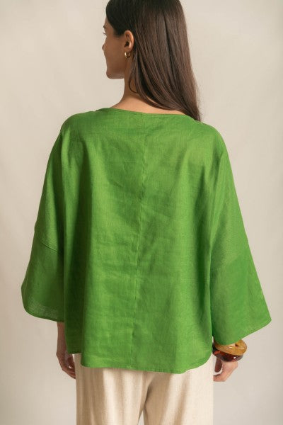Linen Half Sleeve Waist Tie Top