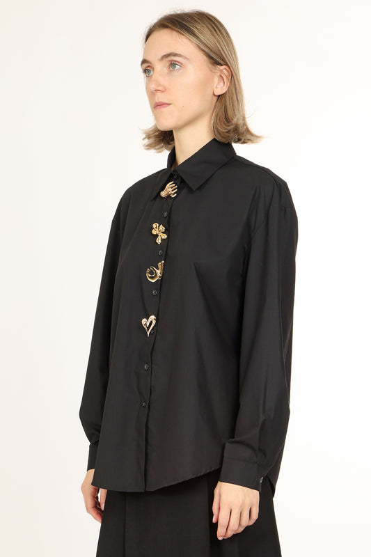 Blouse with Gold Symbols Buttons