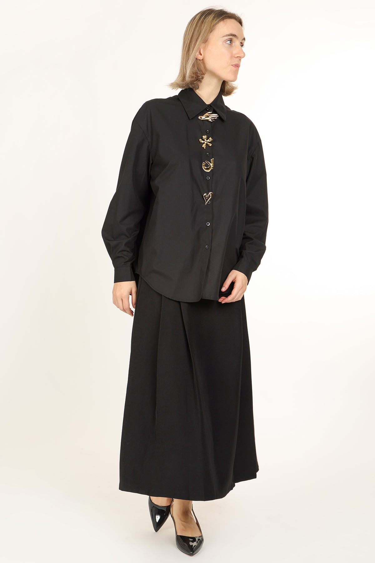 Blouse with Gold Symbols Buttons