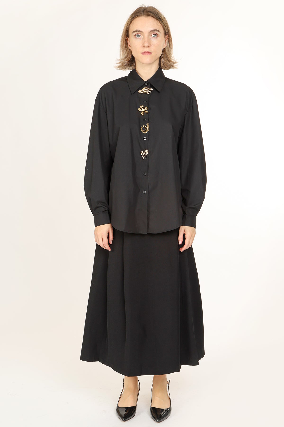 Blouse with Gold Symbols Buttons