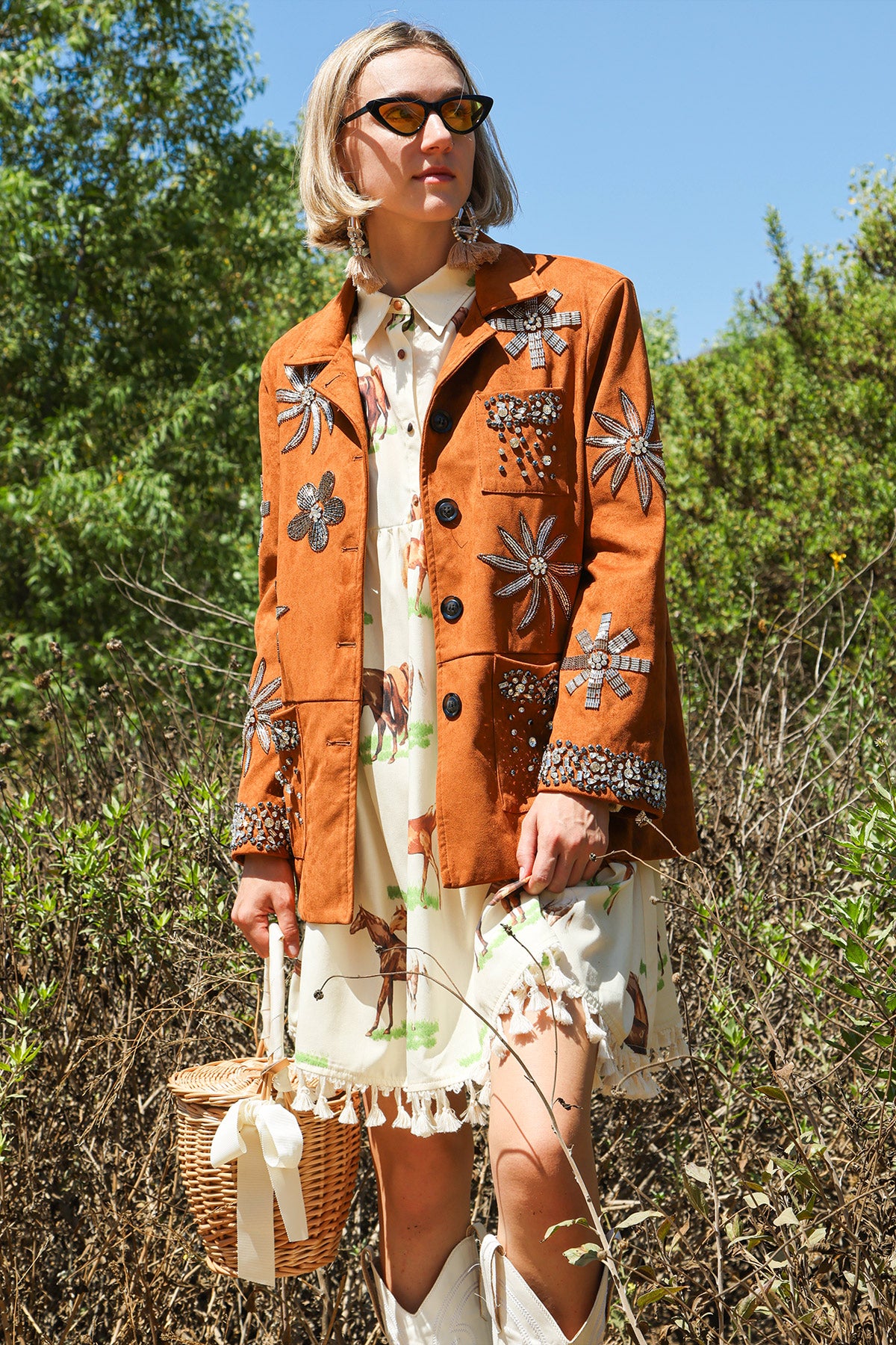 Rhinestone Jacket with Patch Pockets O/S