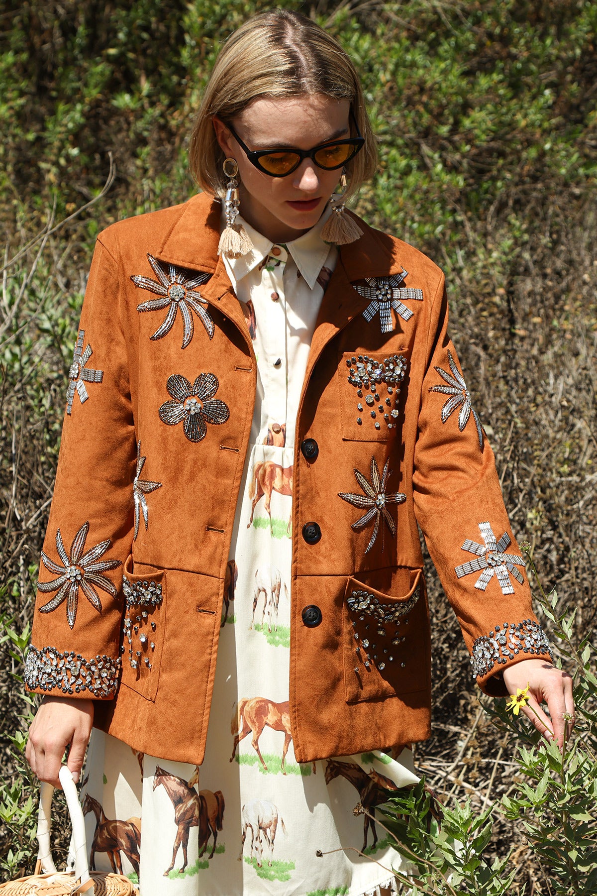 Rhinestone Jacket with Patch Pockets O/S