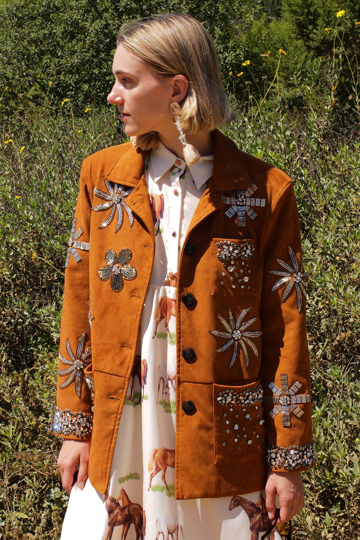 Rhinestone Jacket with Patch Pockets O/S