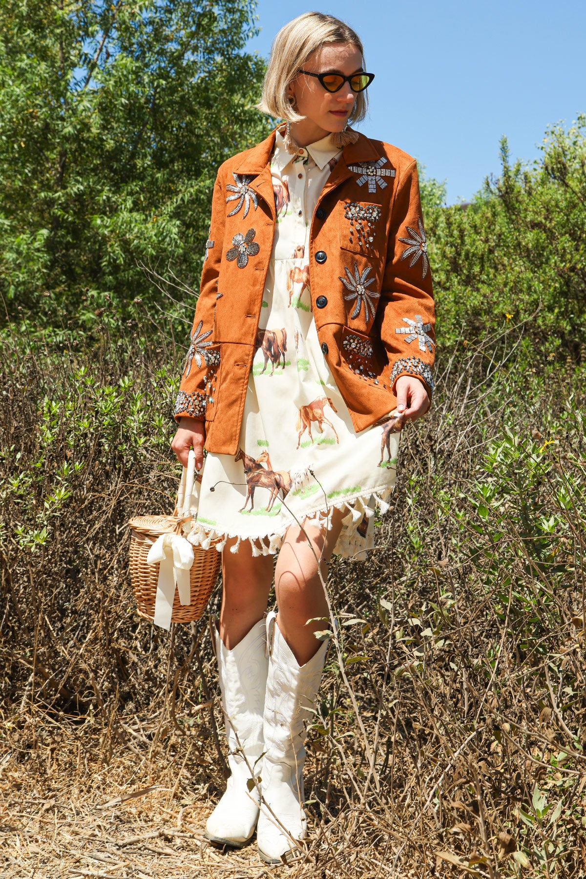 Rhinestone Jacket with Patch Pockets O/S