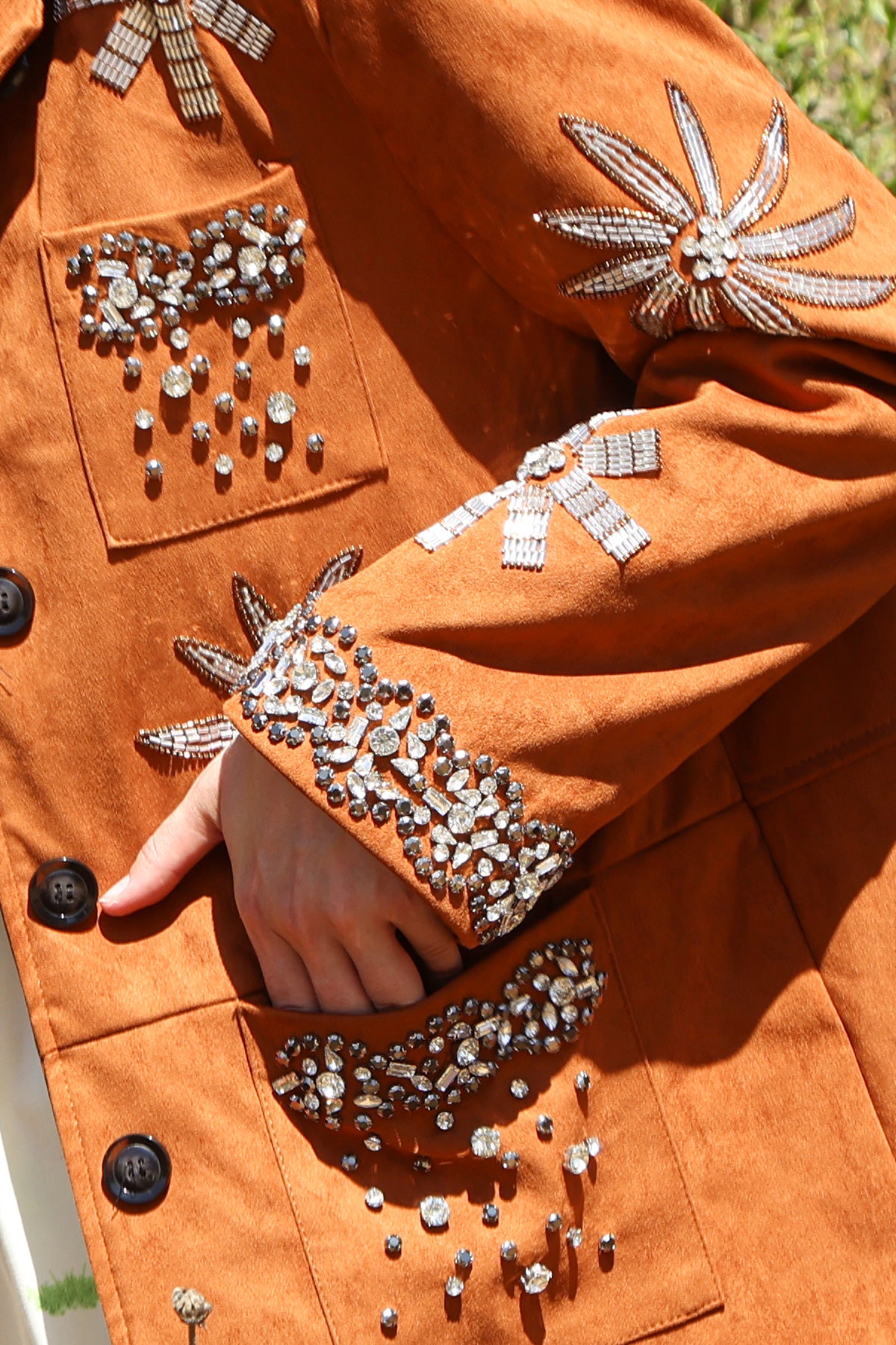 Rhinestone Jacket with Patch Pockets O/S