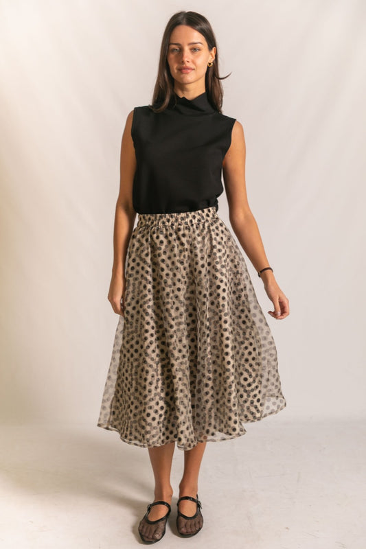 A Line Polka Dot Midi Skirt