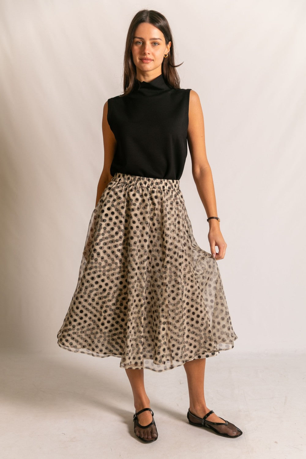 A Line Polka Dot Midi Skirt