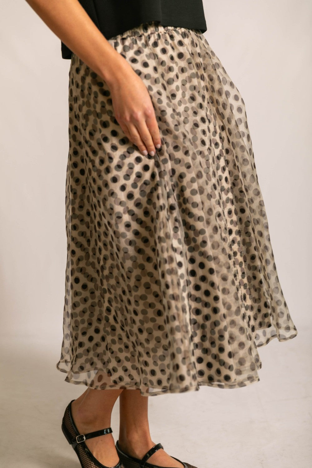 A Line Polka Dot Midi Skirt