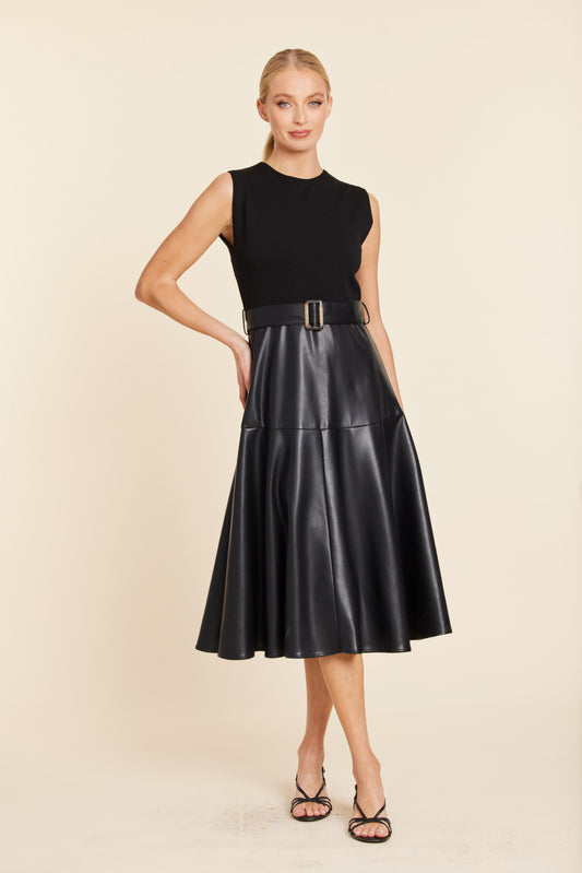 Blk Knit Dress w/ Faux Leather Skirt