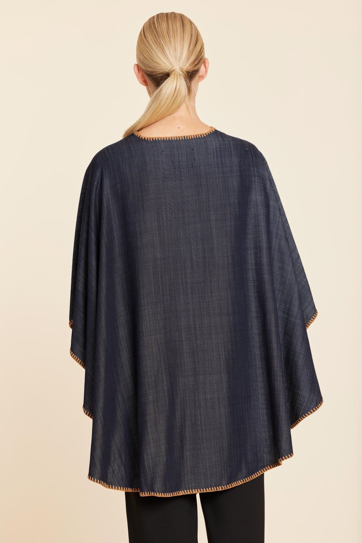 Denim Cape with Blanket Stitching One Size