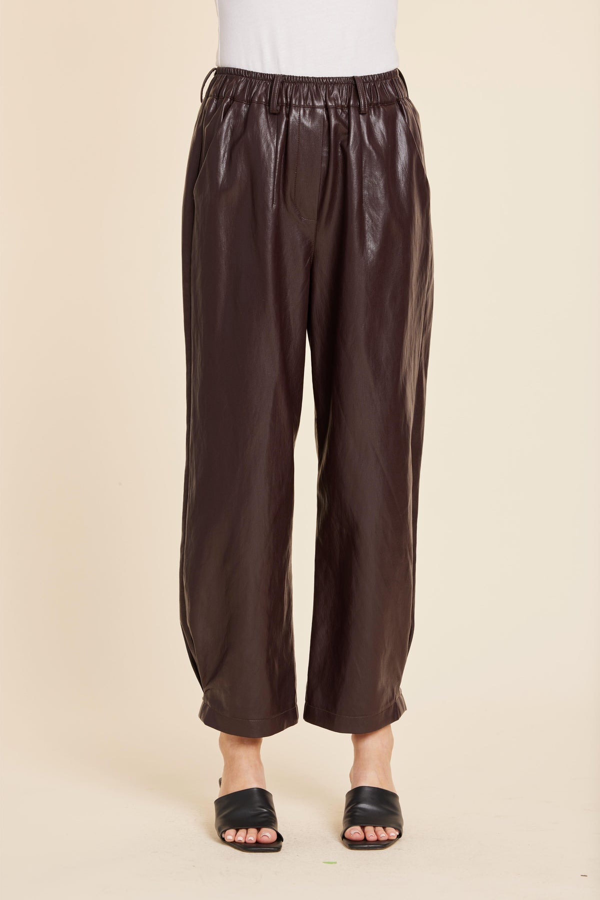 Vegan Lthr Pleat Eggplant Pant