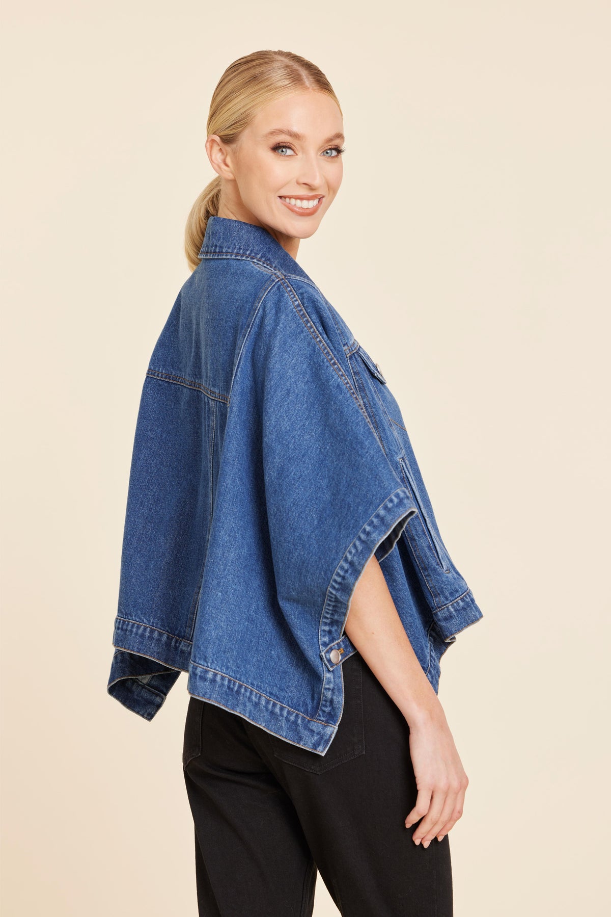 Denim Cape with Buttons