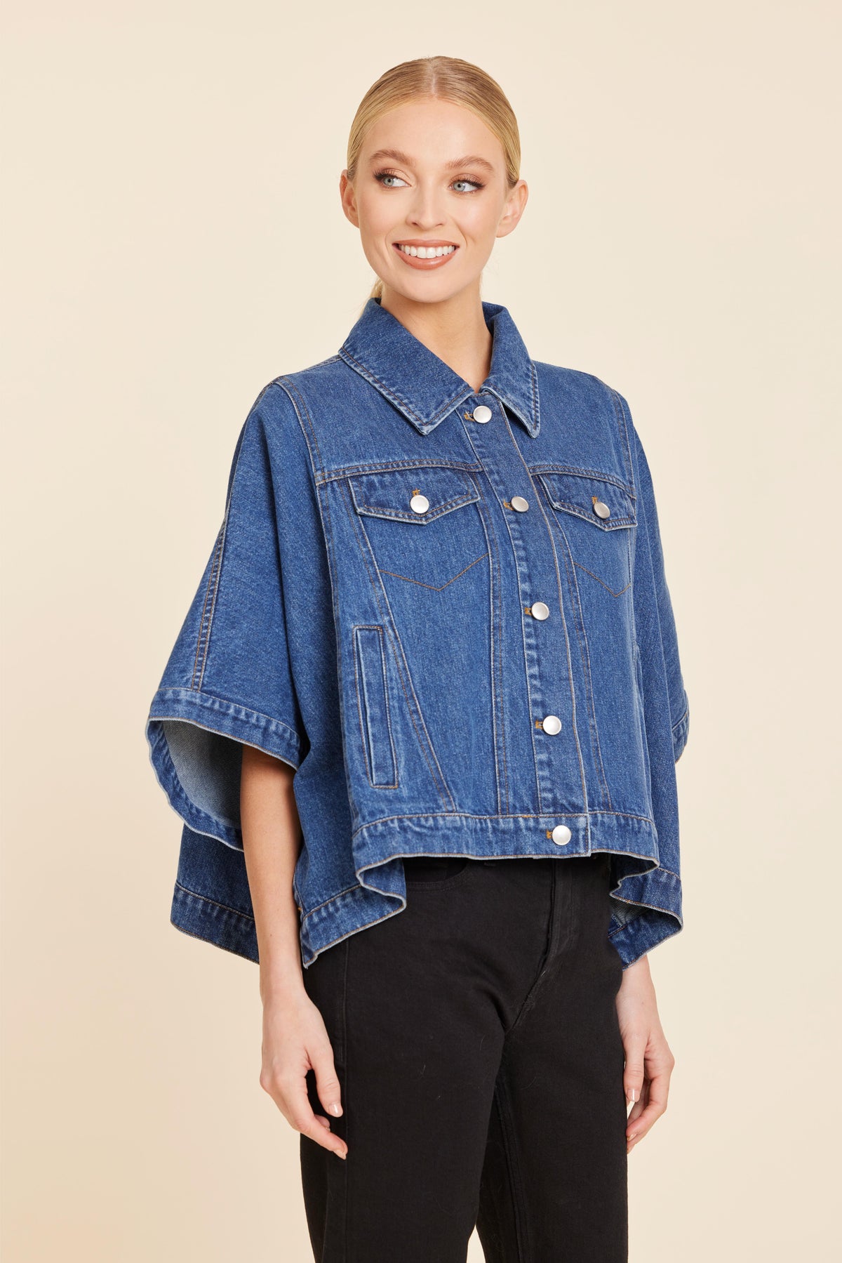 Denim Cape with Buttons