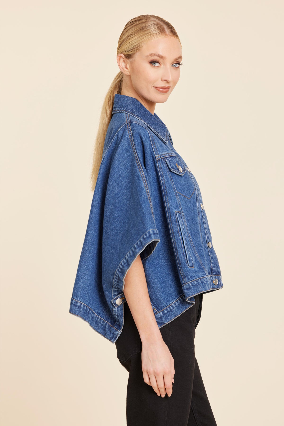 Denim Cape with Buttons