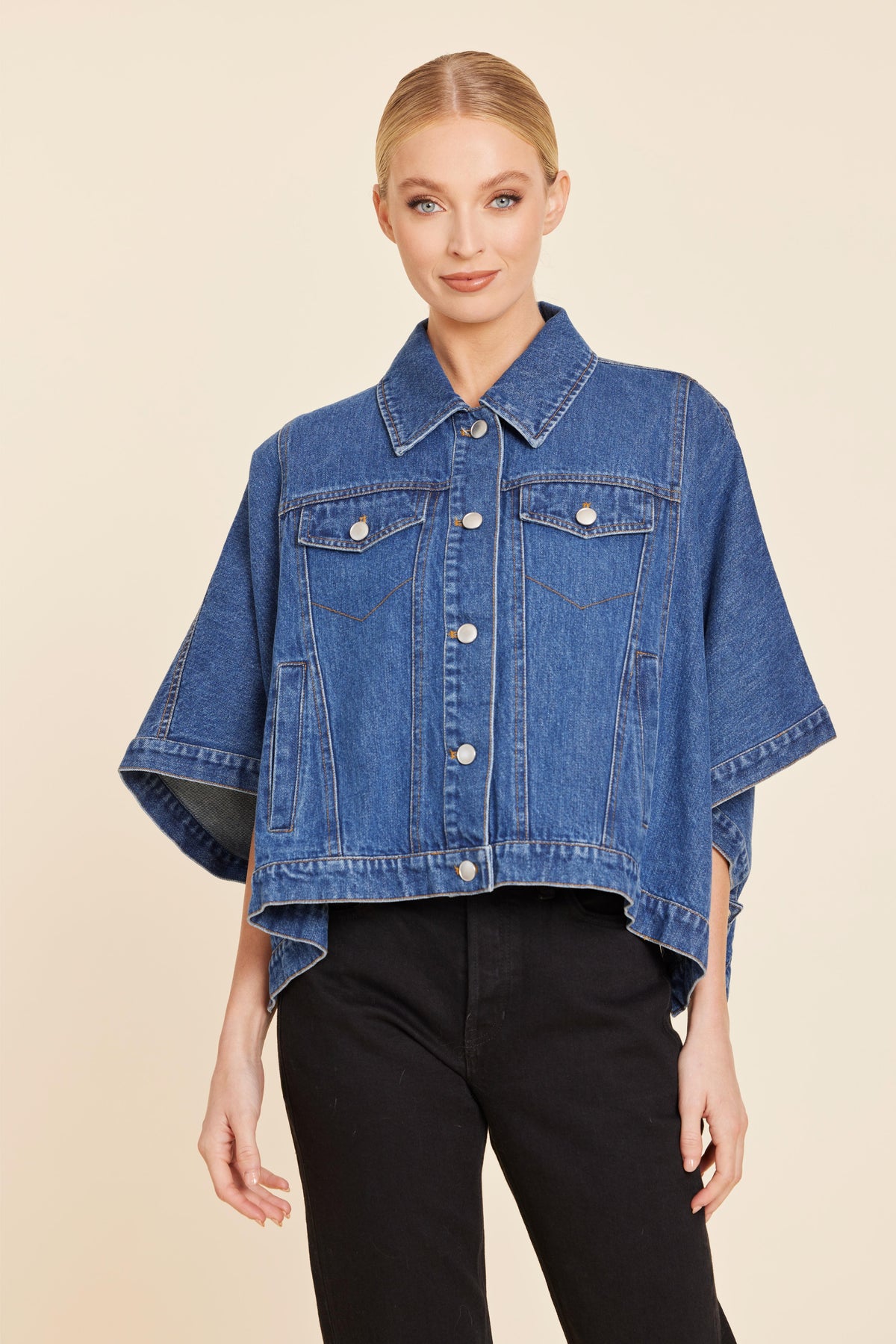 Denim Cape with Buttons