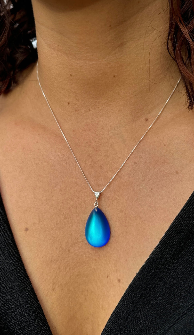 Sm. Drop Pendant Nk. Sterling Sil. Glass Crys