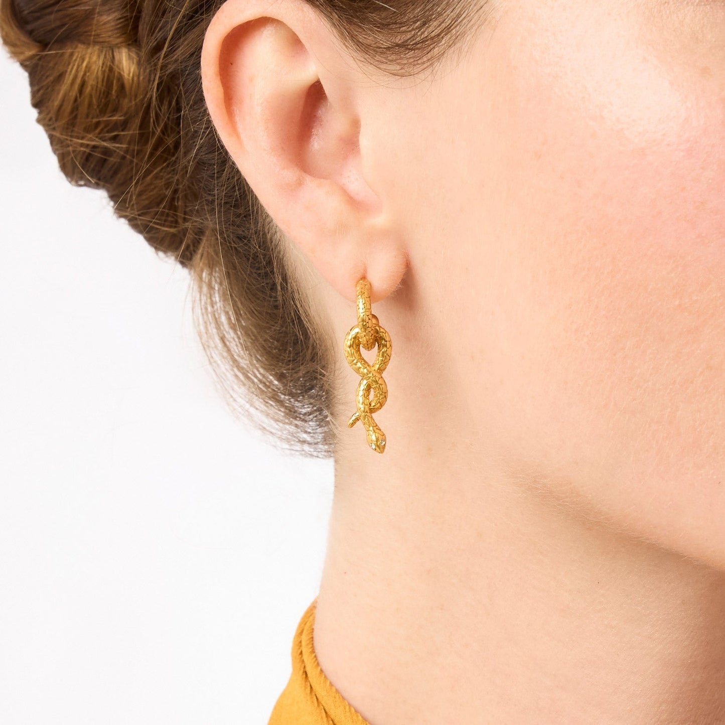 Snake Hoop& Charm Earring CZ