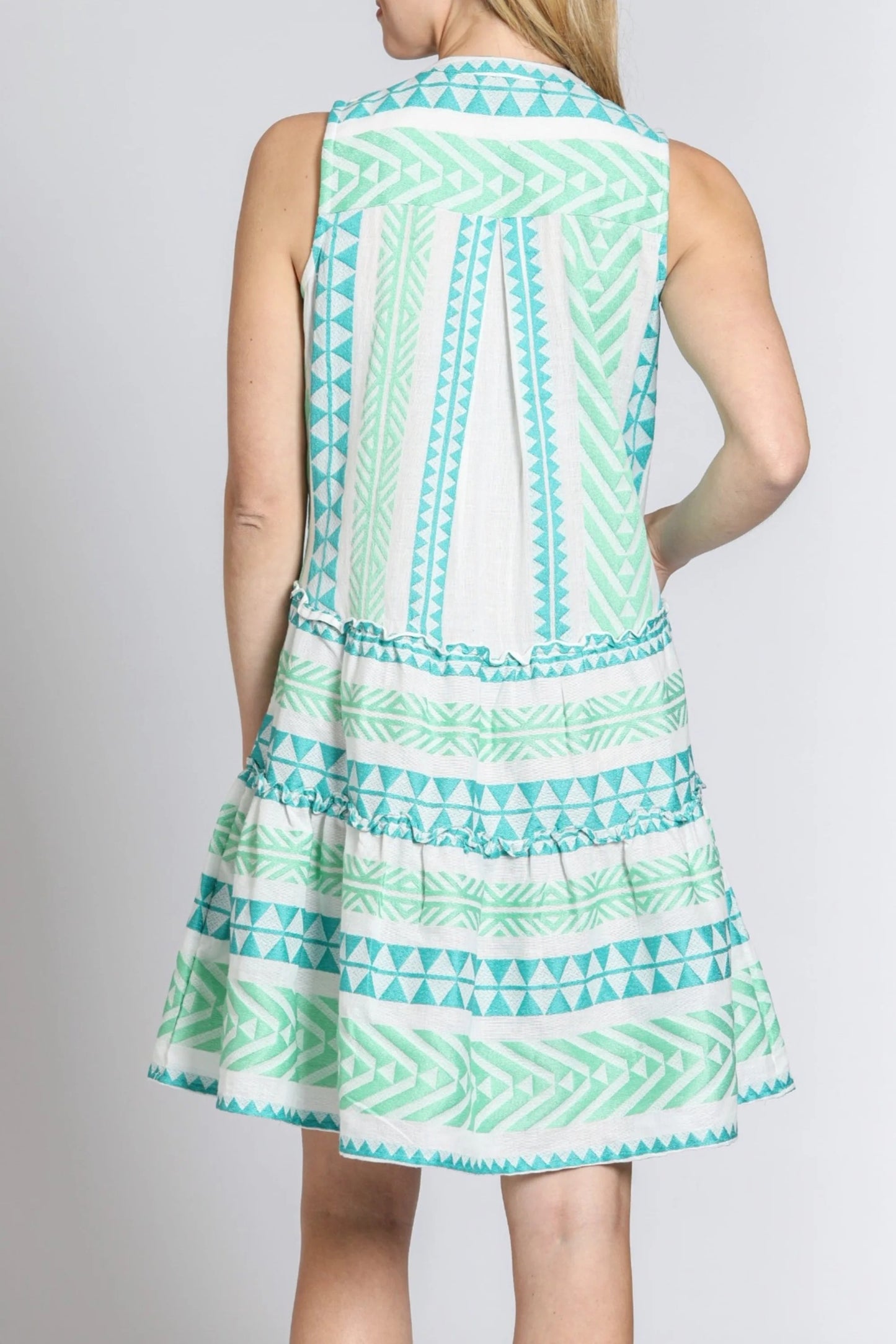 S/L Pin-Tuck Detail Dress-Green Multi