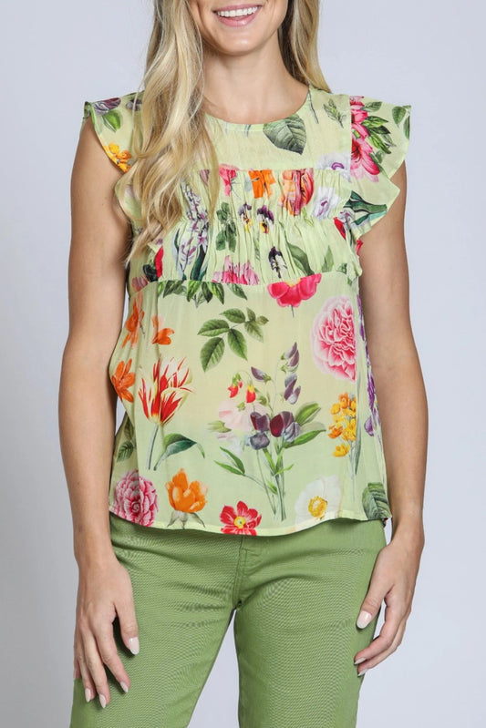 Flutter Sleeve Top Yellow Multi