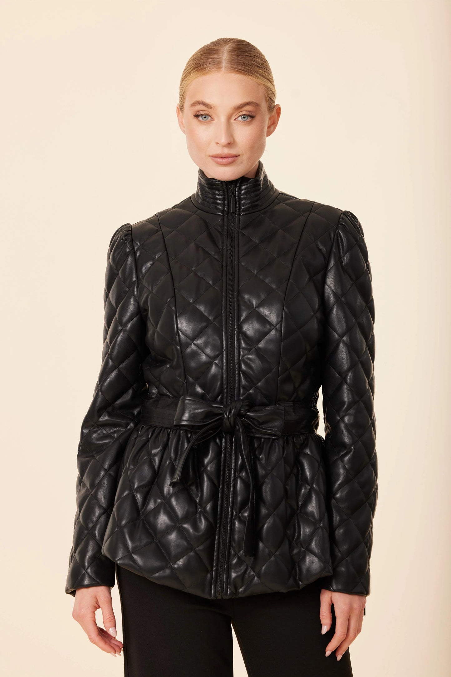 Vegan Leather Quilted Belt Jacket