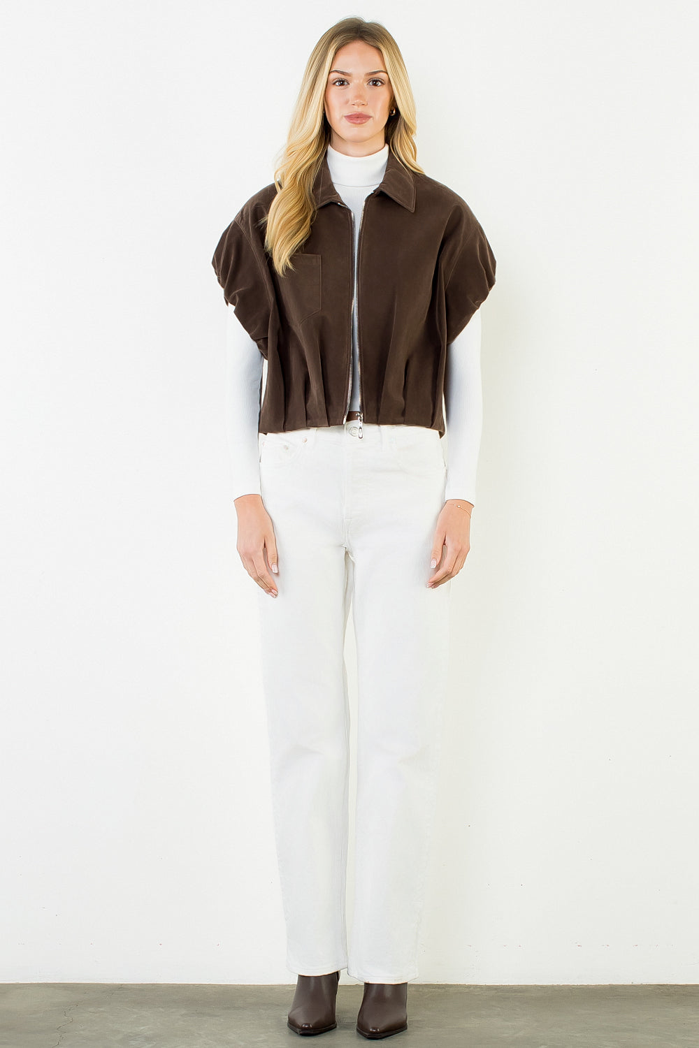 Sleeveless Suede Zip Jacket