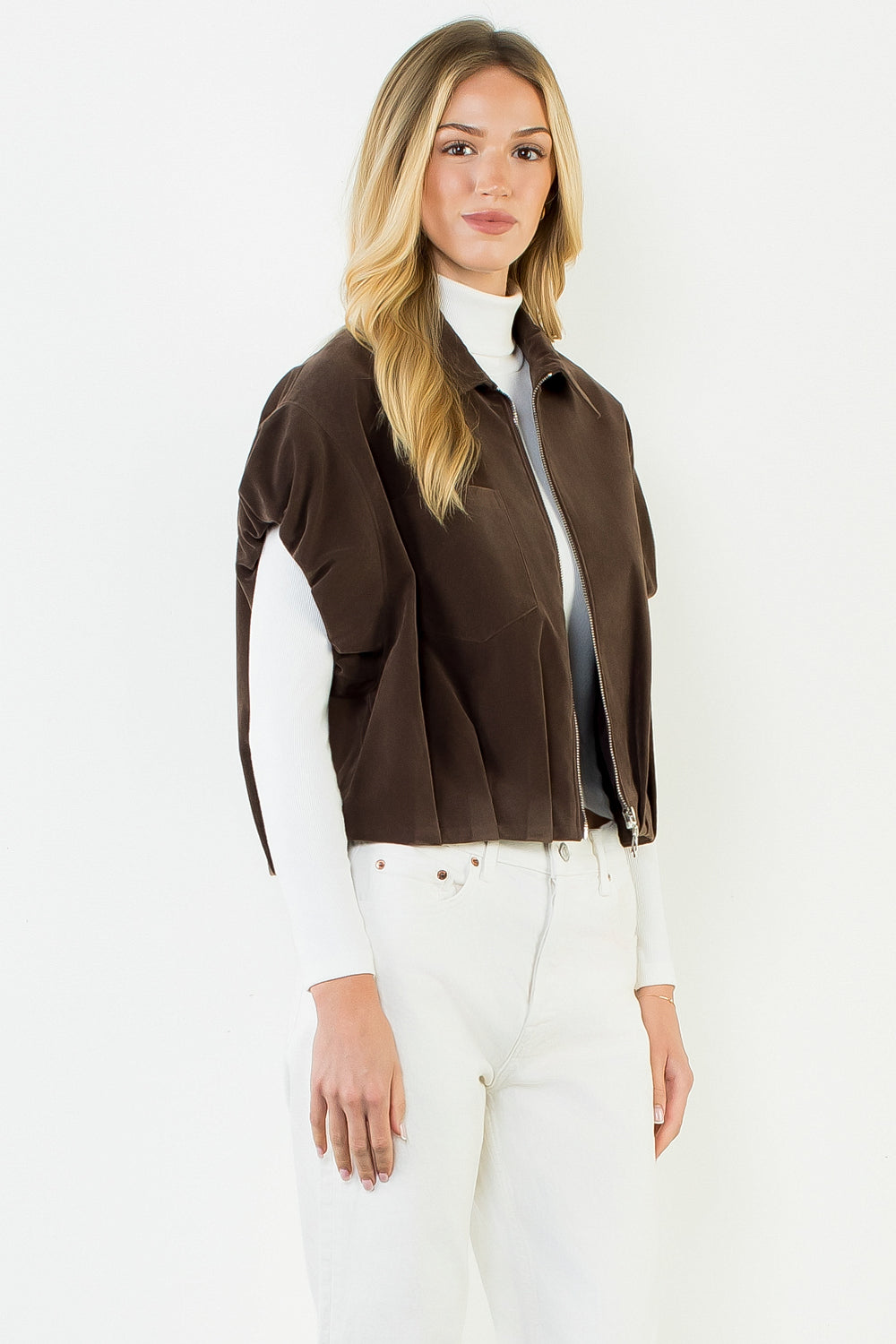 Sleeveless Suede Zip Jacket