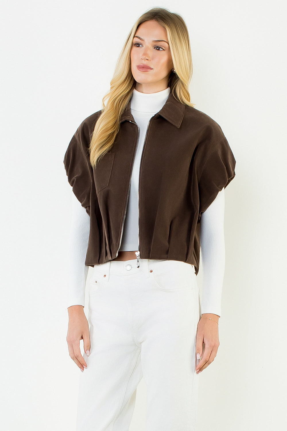 Sleeveless Suede Zip Jacket