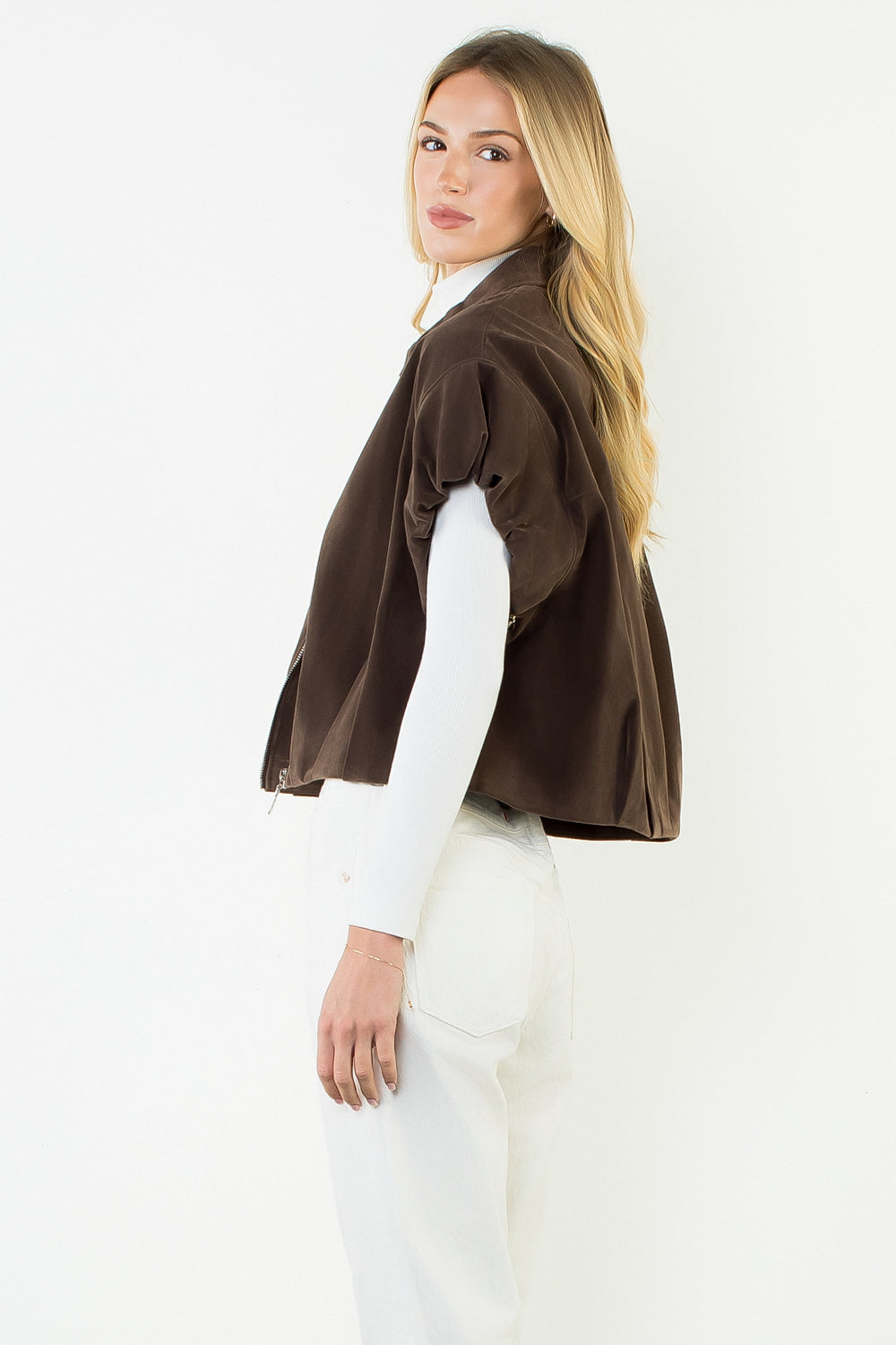 Sleeveless Suede Zip Jacket