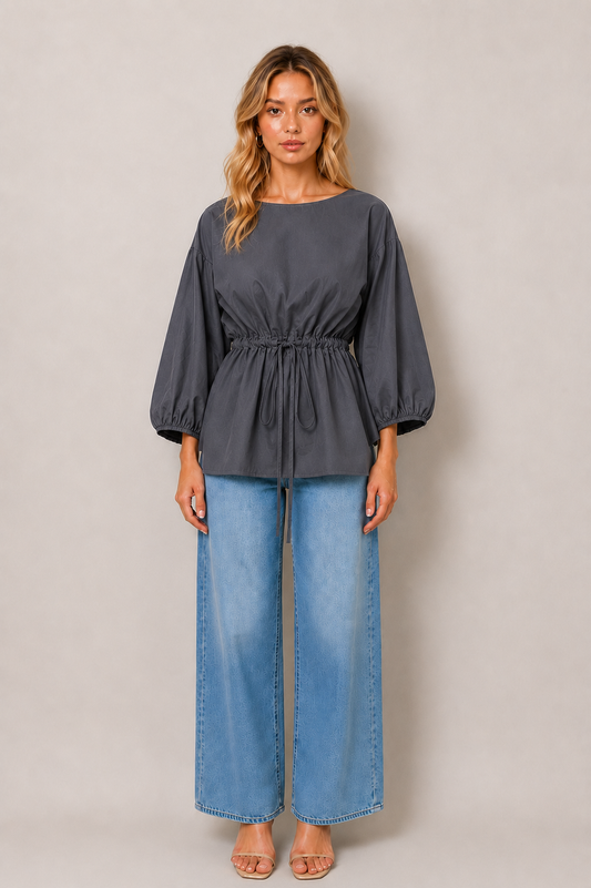 Drawstring Waist  L/S Top