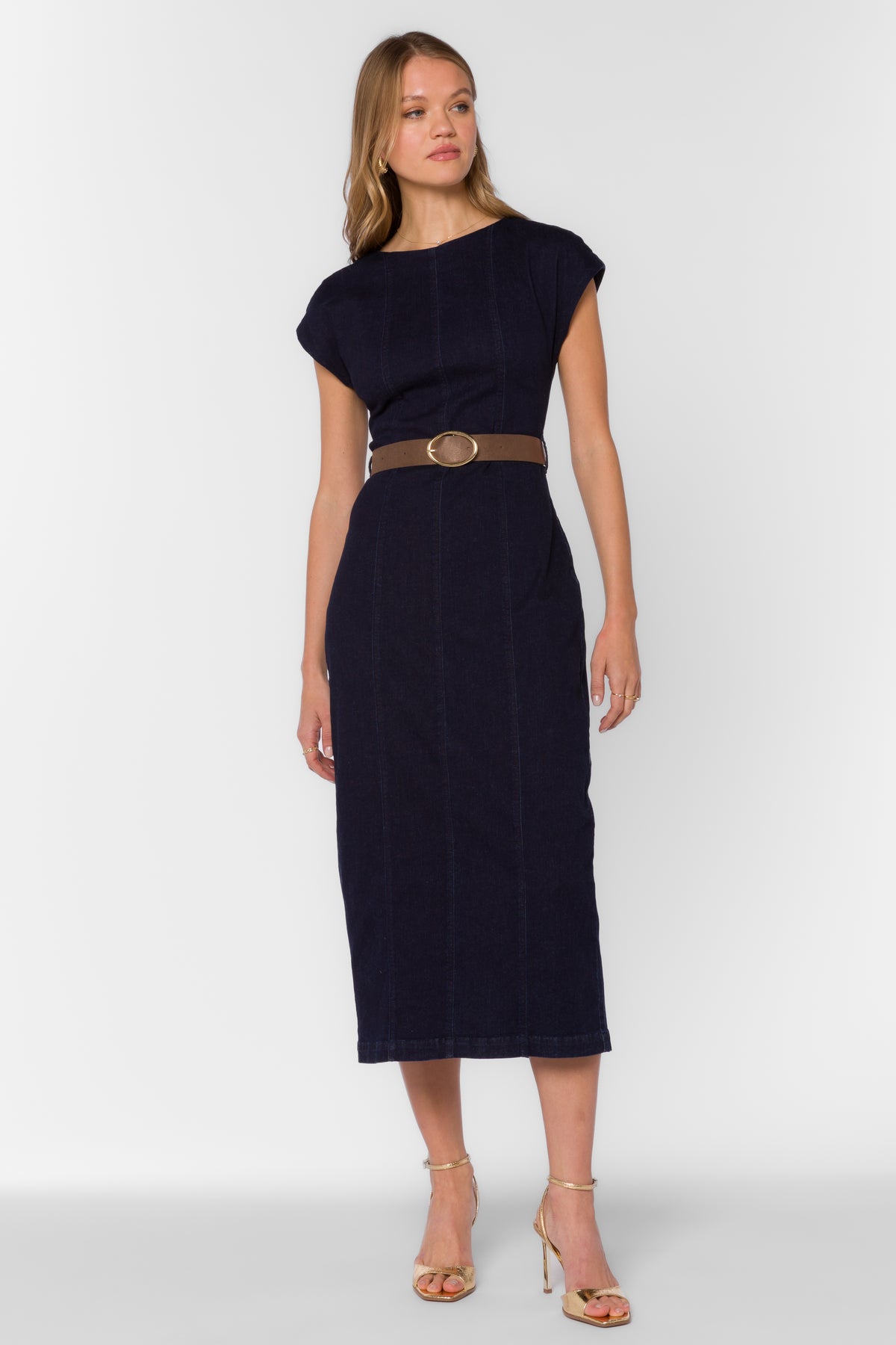 Cap Sleeve Belted Midi Dress