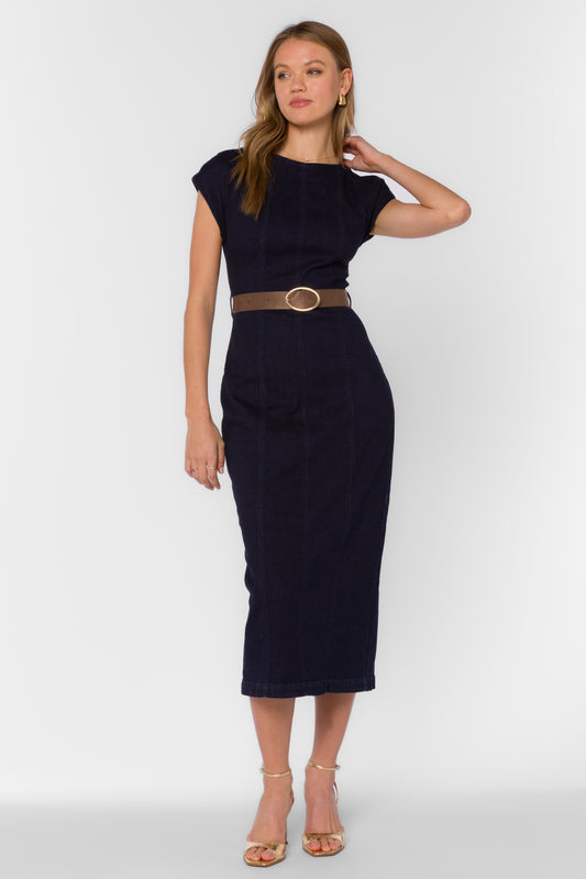 Cap Sleeve Belted Midi Dress