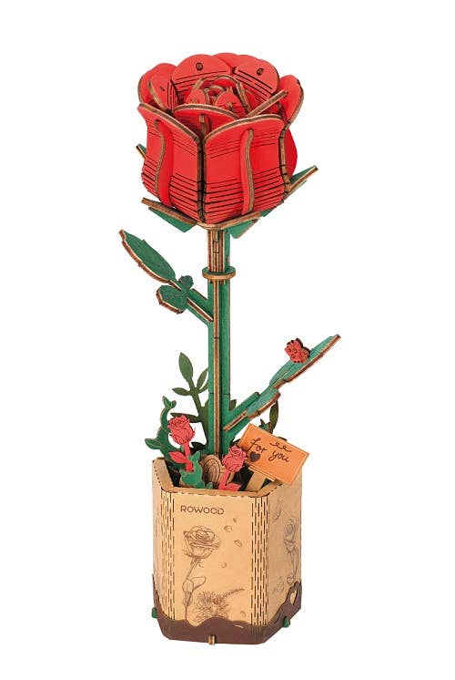 TW042 Red Rose Robotime Rowood DIY Wooden Flower 3D Puzzles