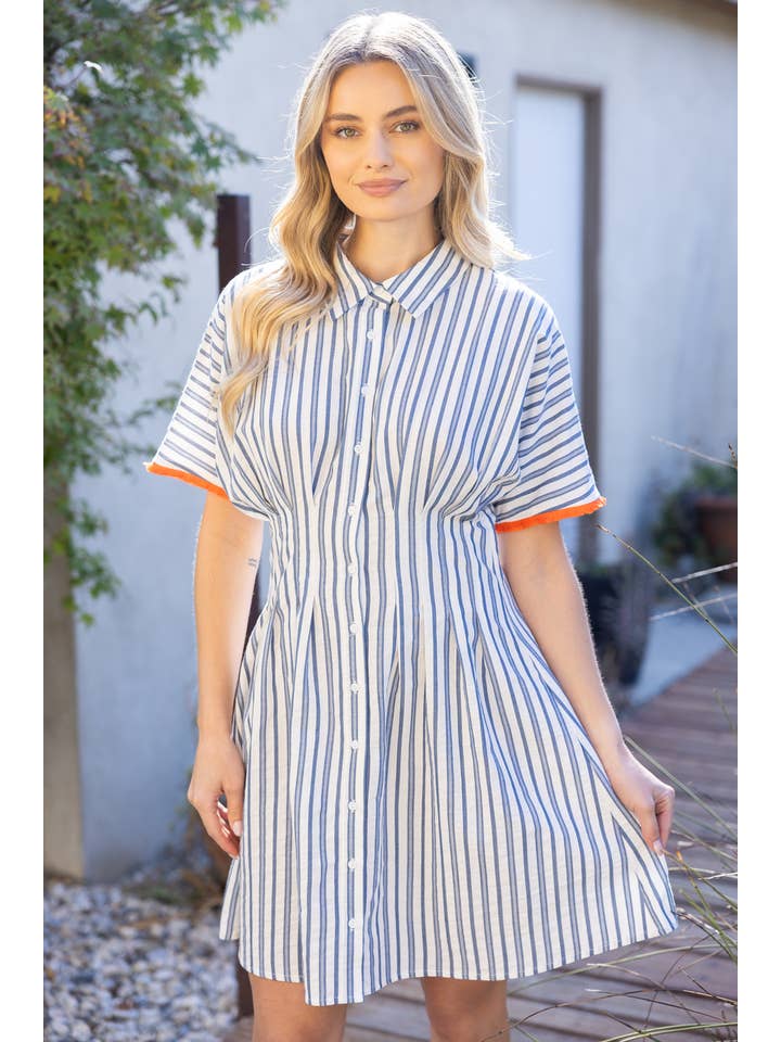 Pleated Waist Flare Dress