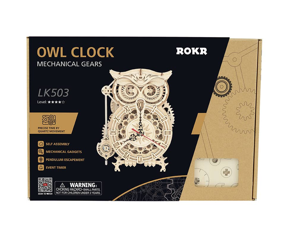 LK503 Owl Clock Mechanical Gears Puzzle