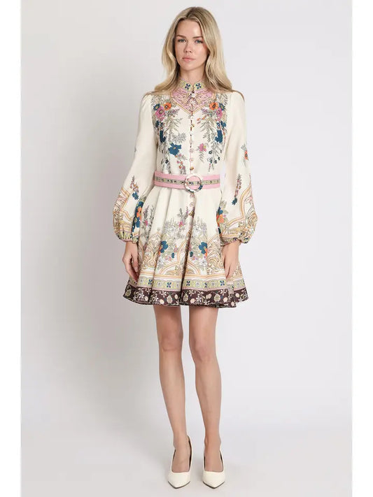 L/S Floral Multi Button Detail Dress
