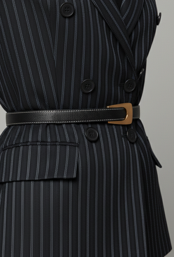 Reversible Belt w/ Angular Asymmetrical Buckle: Taupe
