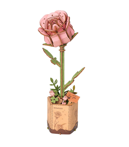 TW041 Pink Rose Robotime Rowood DIY Wooden Flower 3D Puzzles