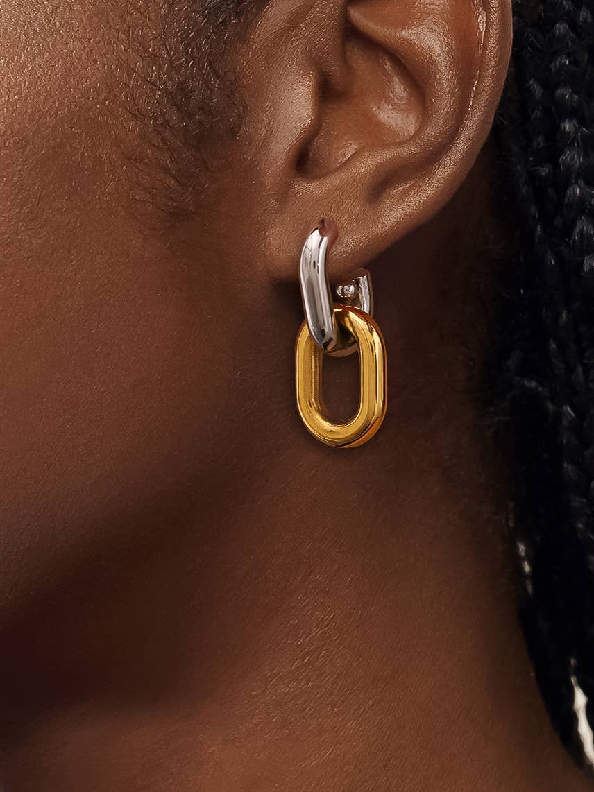 Jaxon 18K Non-Tarnish Double Chain Earring: Multi-Colored