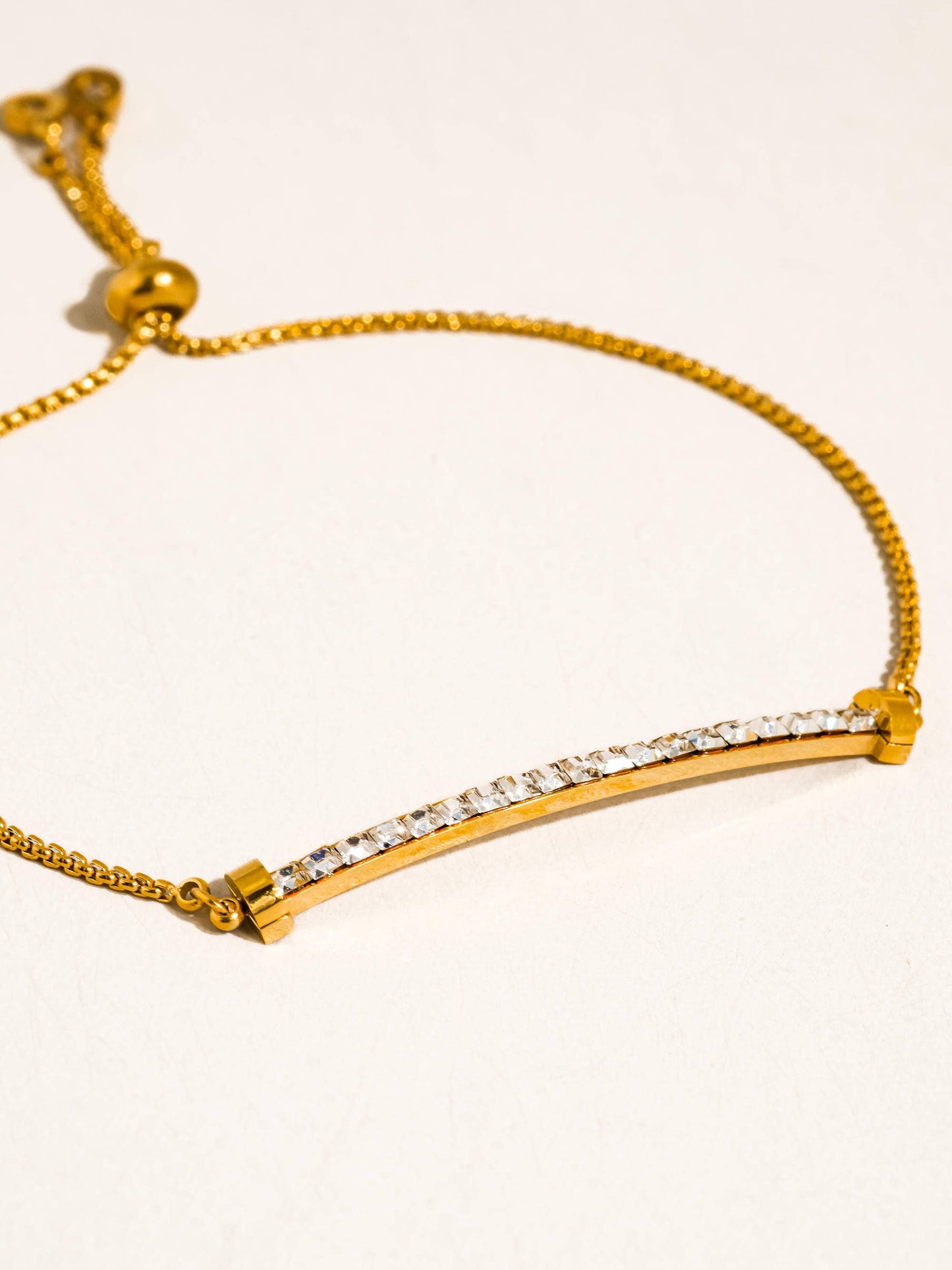 Montessa 18K Gold Non-Tarnish CZ Adjustable Bar Bracelet: Yellow Gold
