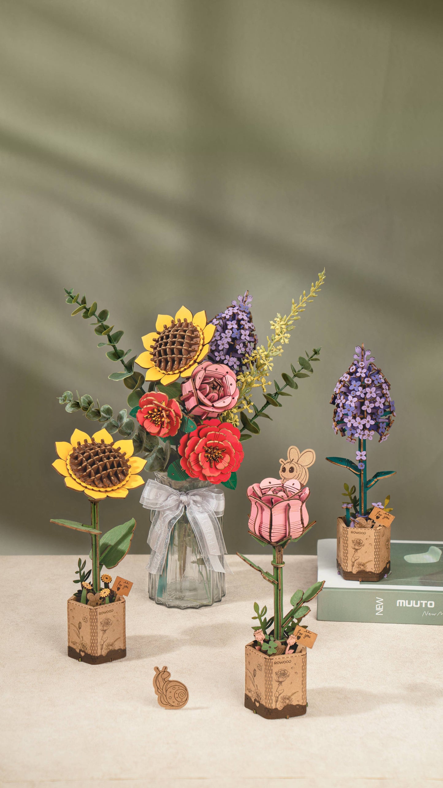 TW011 Sunflower Robotime Rowood DIY Wooden Flower 3D Puzzles