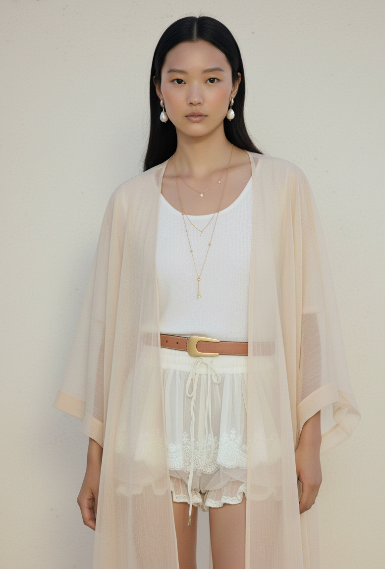 Reversible Belt w/ Angular Asymmetrical Buckle: Taupe