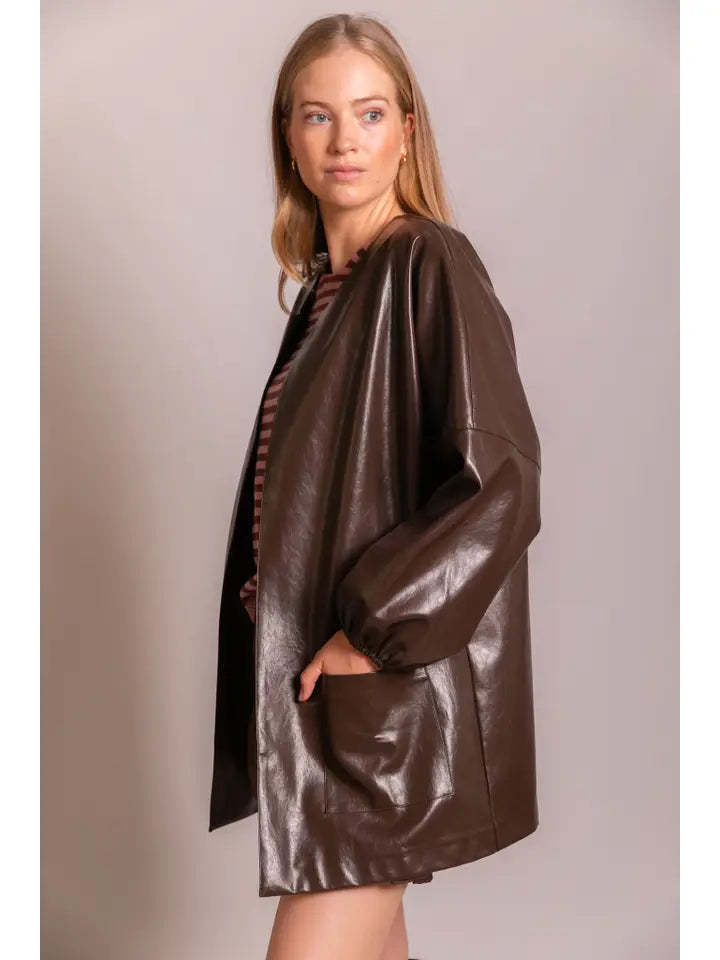 Faux Leather Billowy Sleeve Jacket