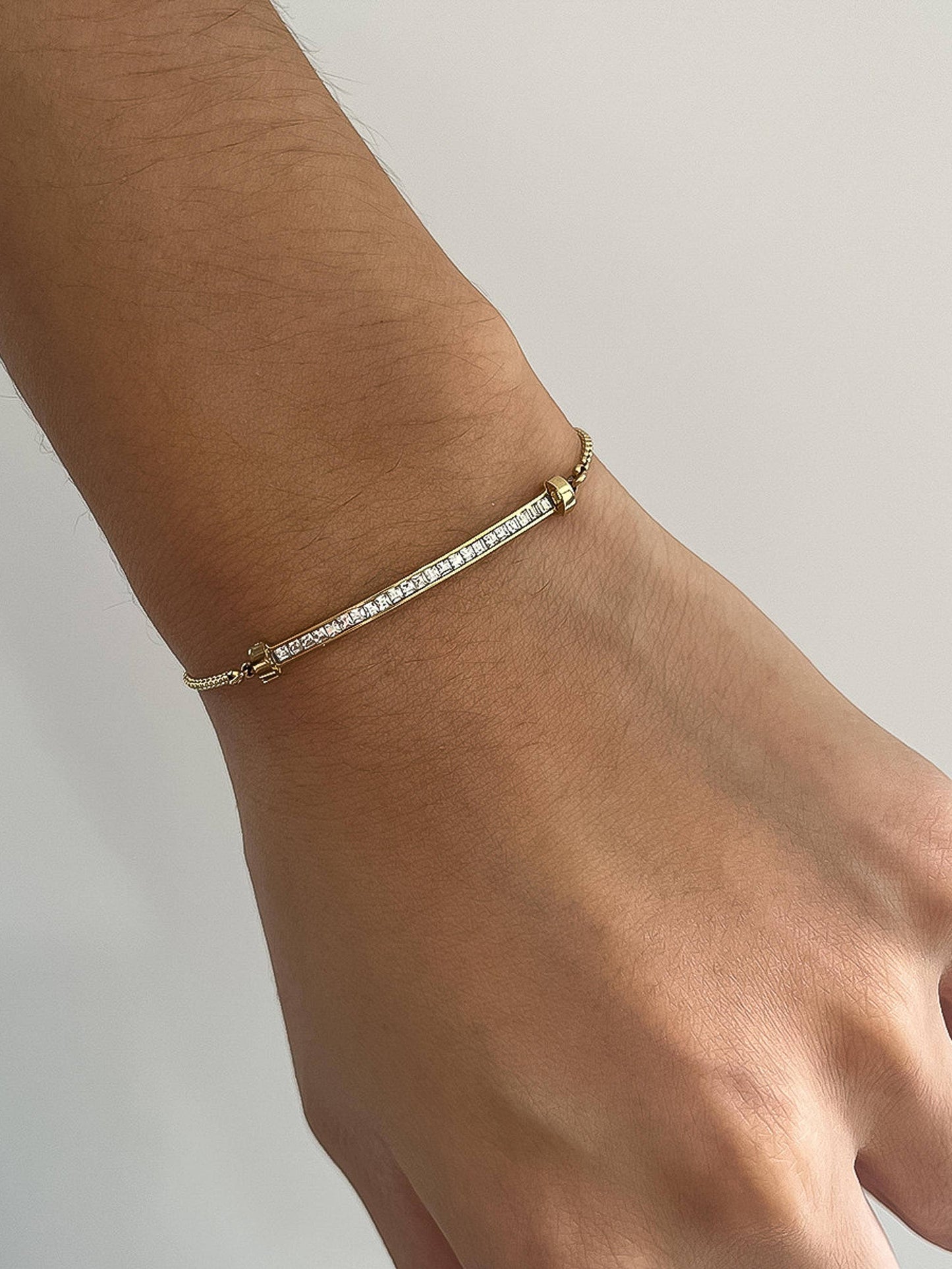 Montessa 18K Gold Non-Tarnish CZ Adjustable Bar Bracelet: Yellow Gold