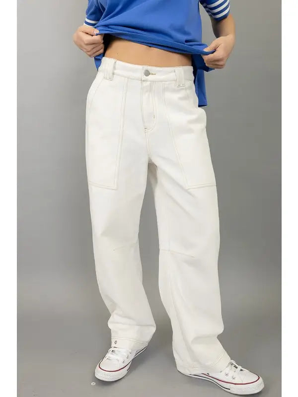 Cotton Twill Baloon Button Detail Pant