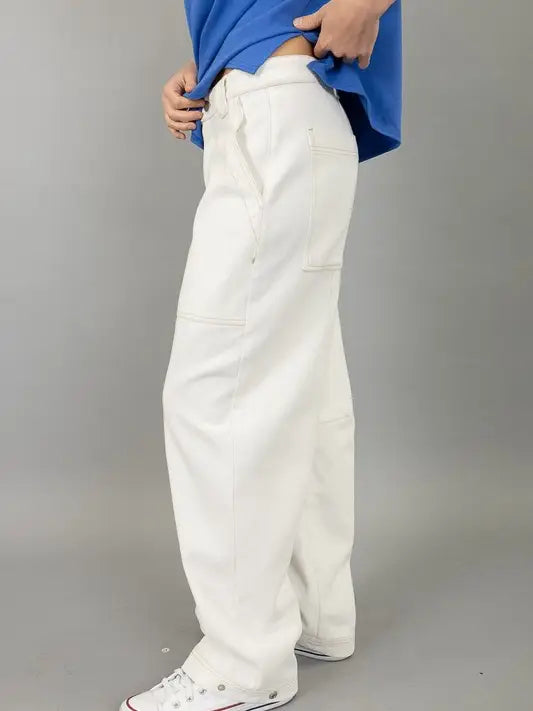 Cotton Twill Baloon Button Detail Pant