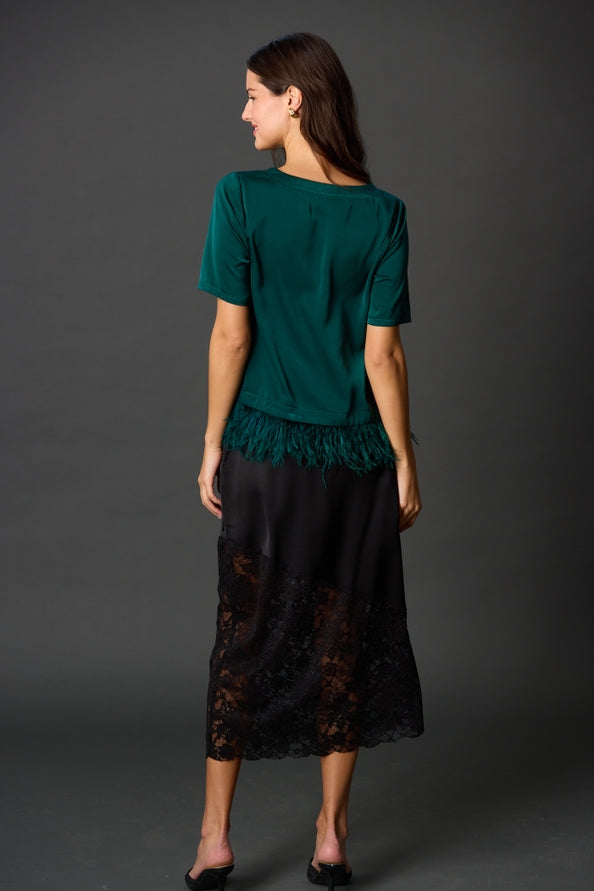 Satin Skirt W/ Asymmetrical Lace