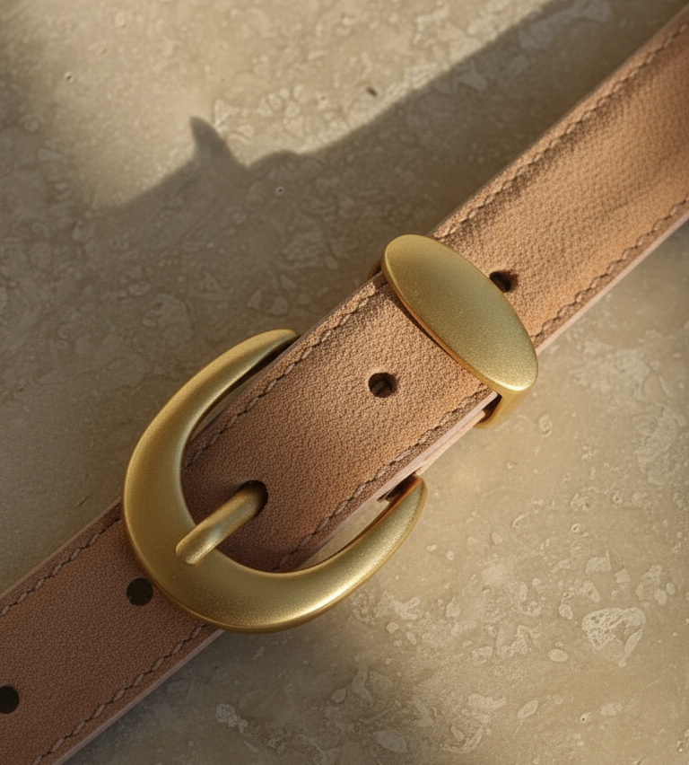 Suede Belt with Curved Gold Buckle Caramel / Small